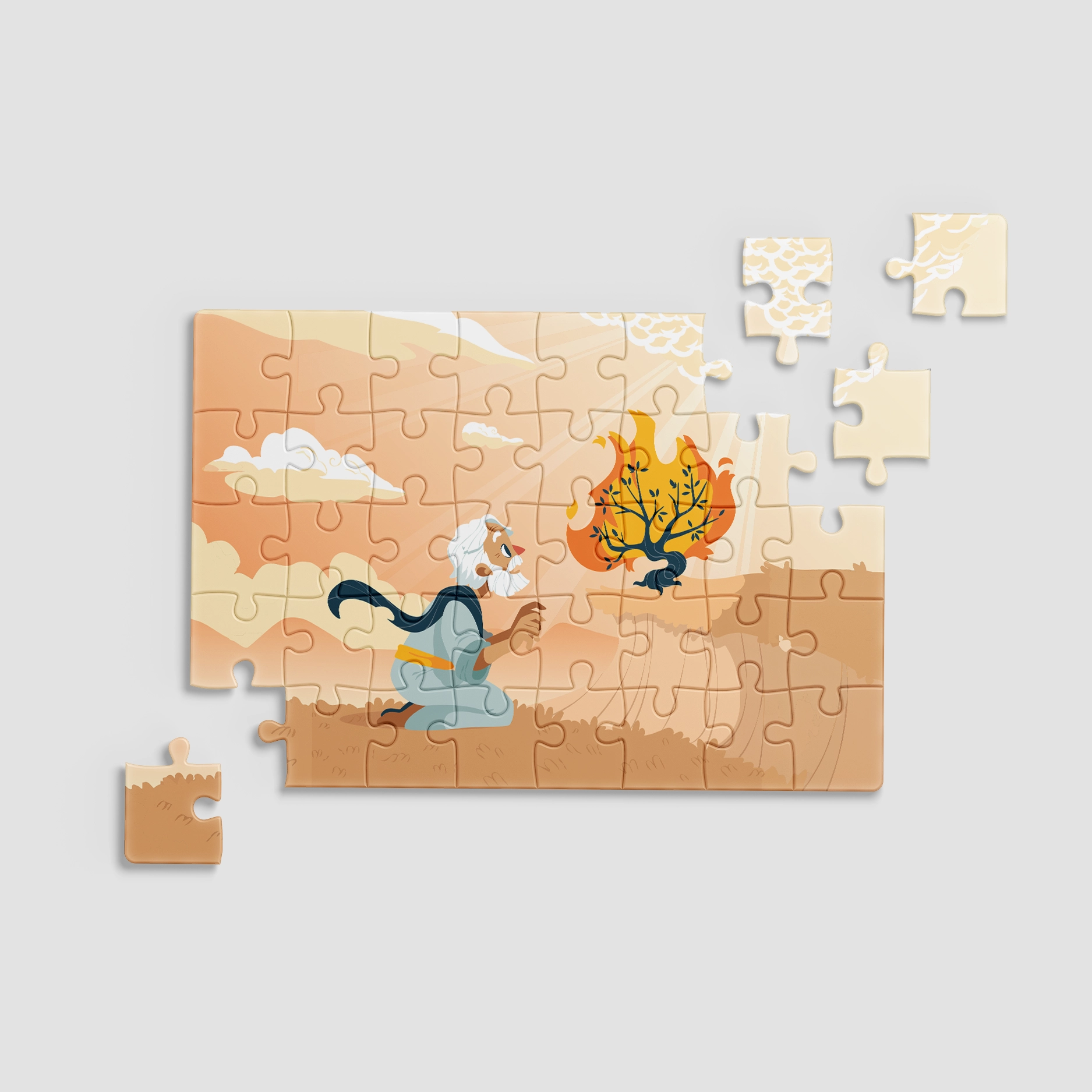 Puzzle, cadou copii - Moise si rugul aprins 38x26cm Puzzle, cadou copii - Moise si rugul aprins 38x26cm